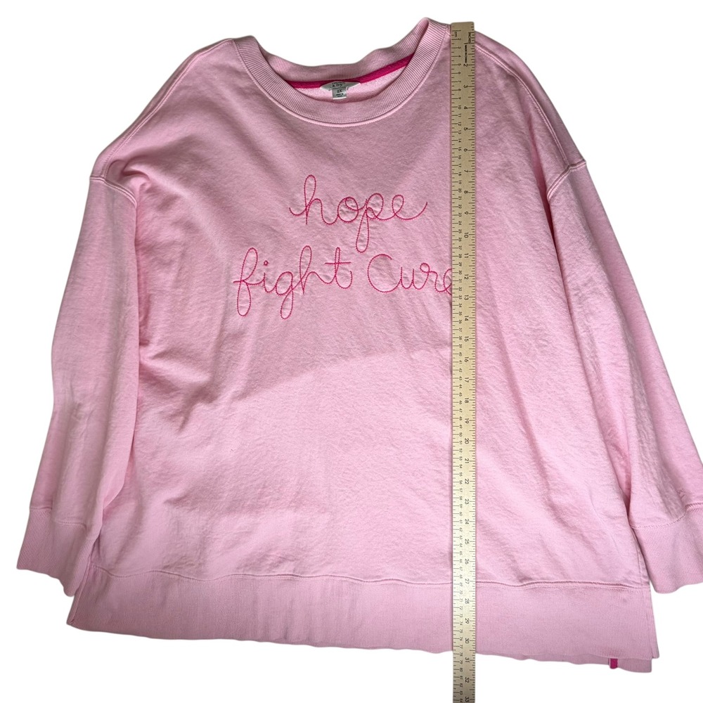 Crown & Ivy Pink Hope Fight Cure Embroidered Sweatshirt Sz 2X Comfy Cozy Graphic - Picture 7 of 8